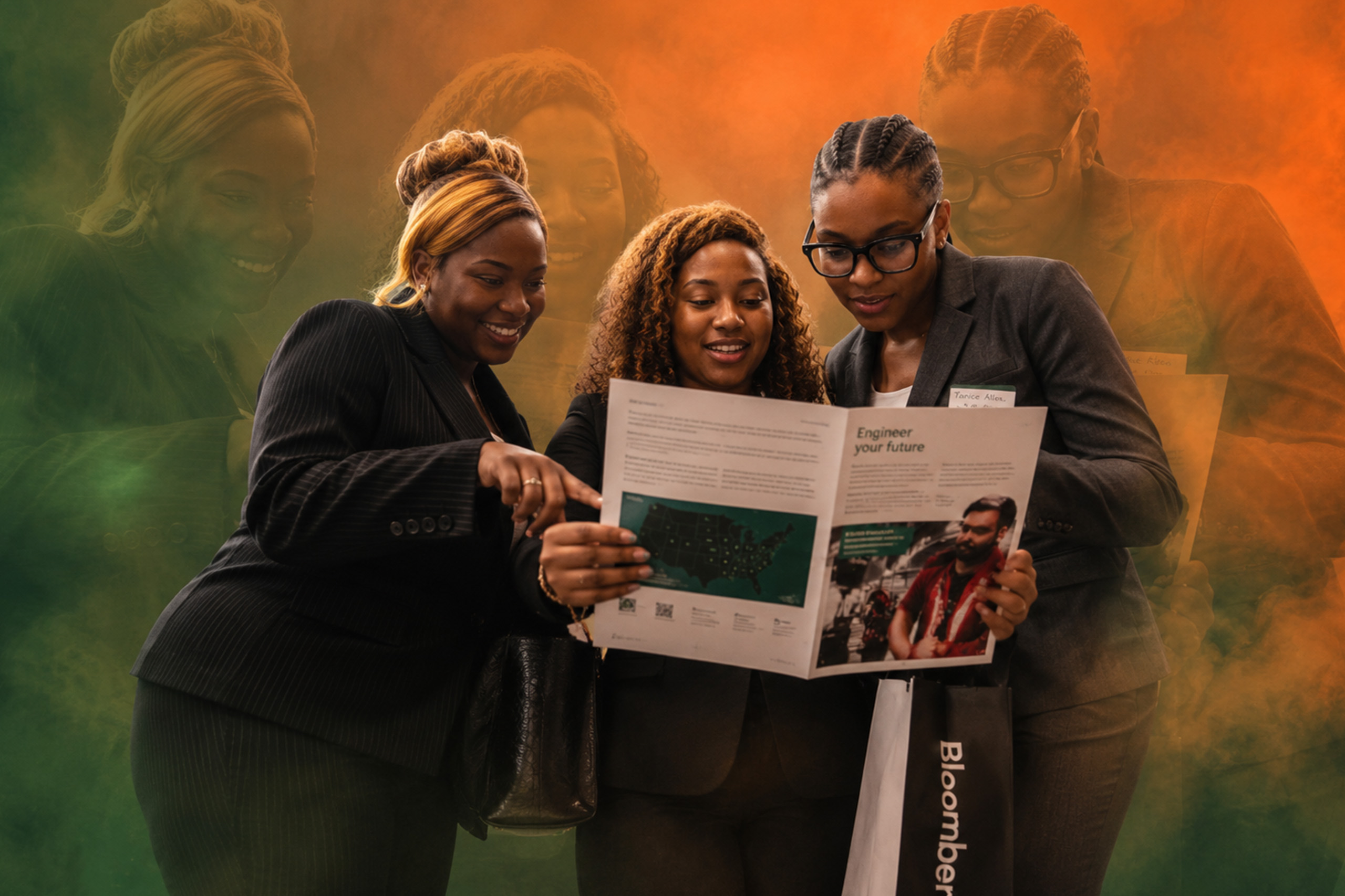 home page banner with three students looking at a career planning guide
